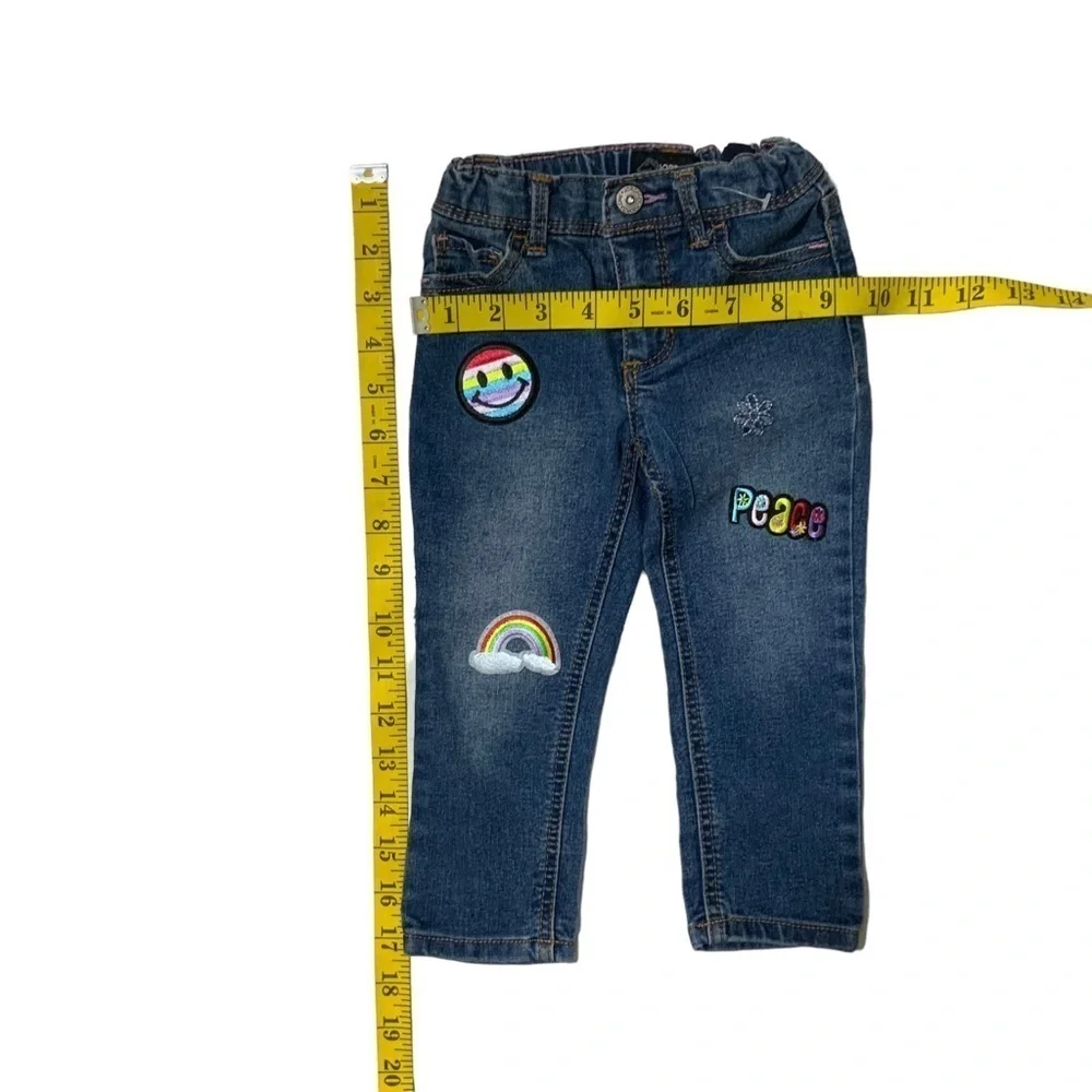 Jordache Jean Retro Hippie 60’s Distressed Dark Wash Embroidered Patches Girl 2T